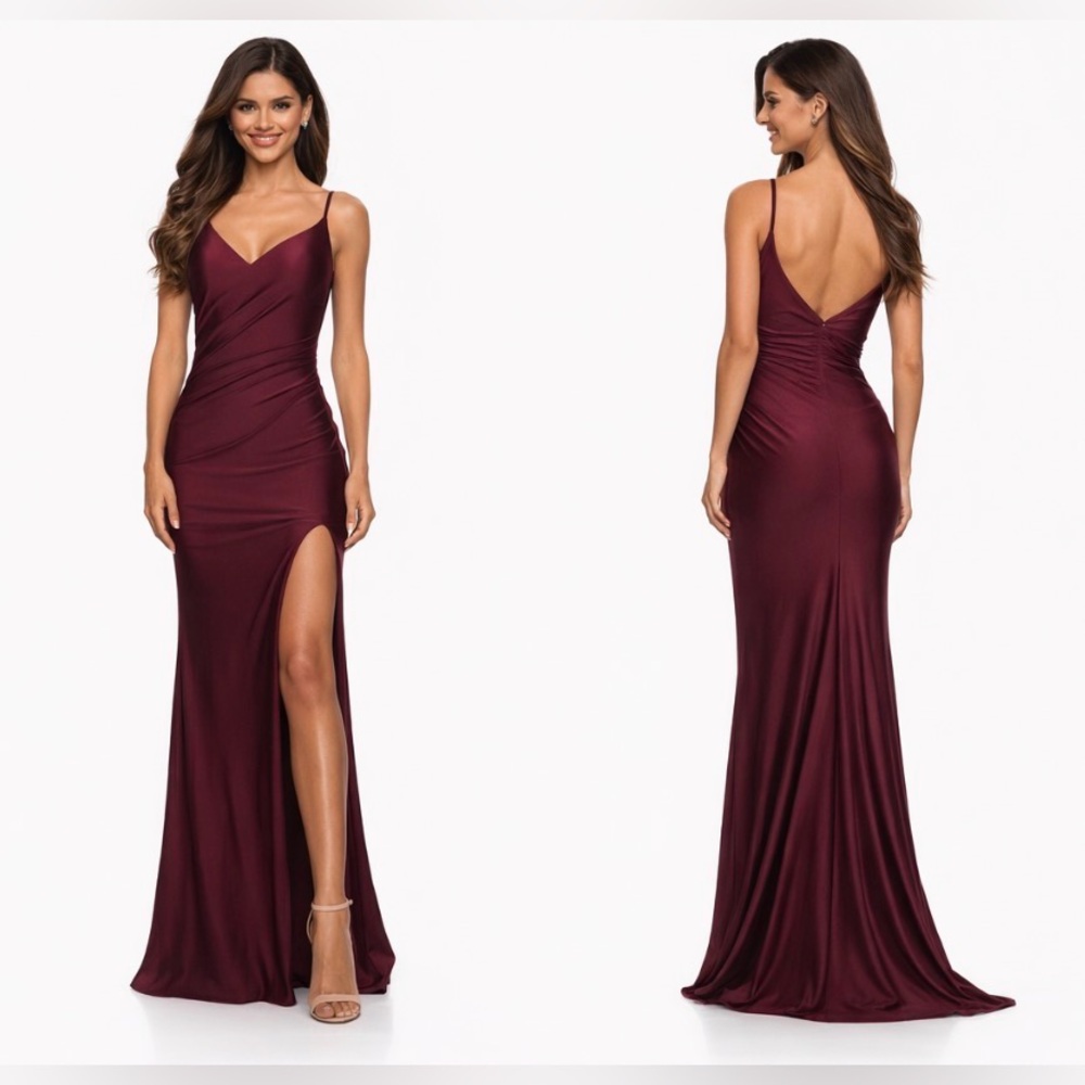 La Femme 27501 Dark Berry Ruched Side Slit Gown Size 6 Formal Gala Prom NEW $338